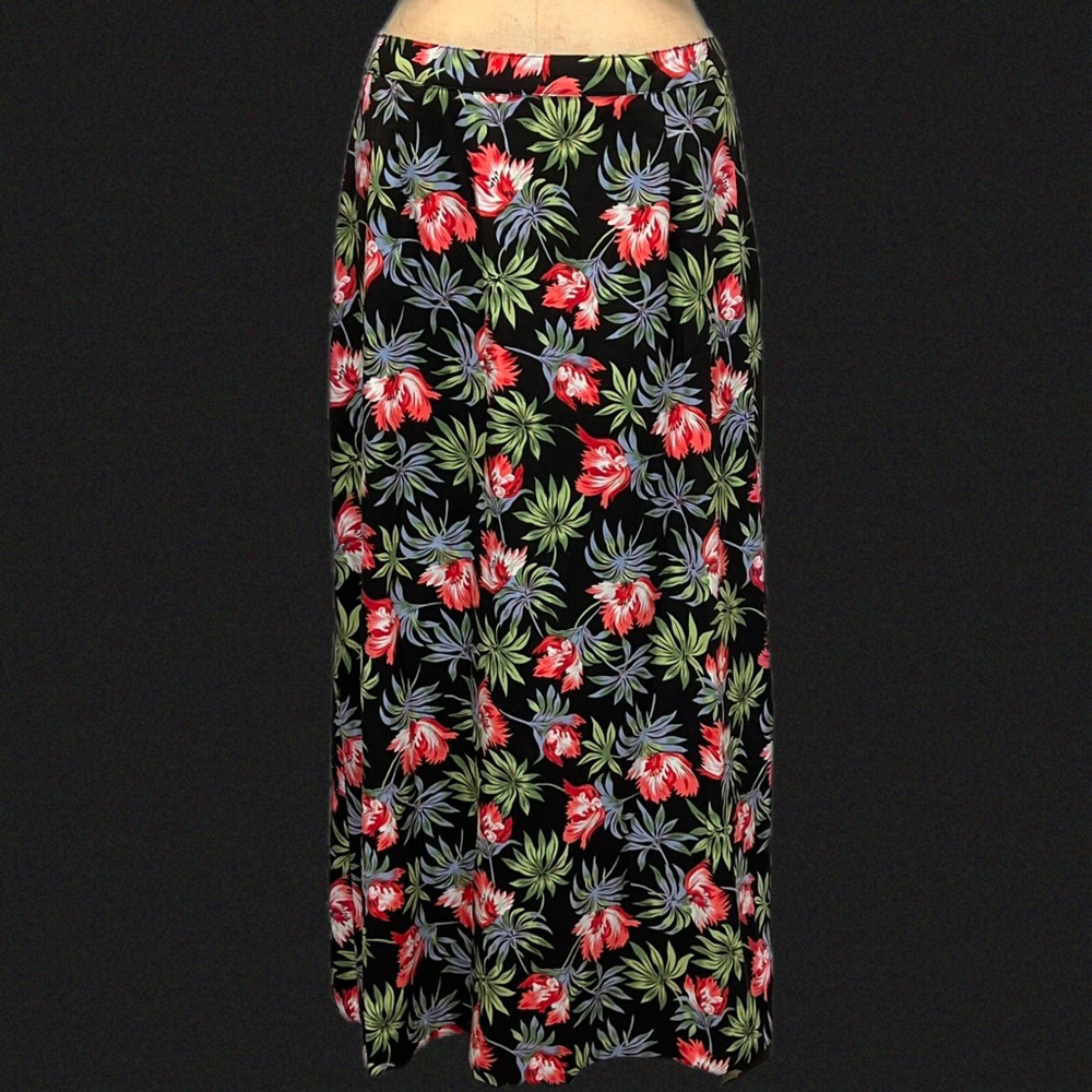 VINTAGE dark moody tropical flower skirt long maxi elastic waist floral‎ 90s